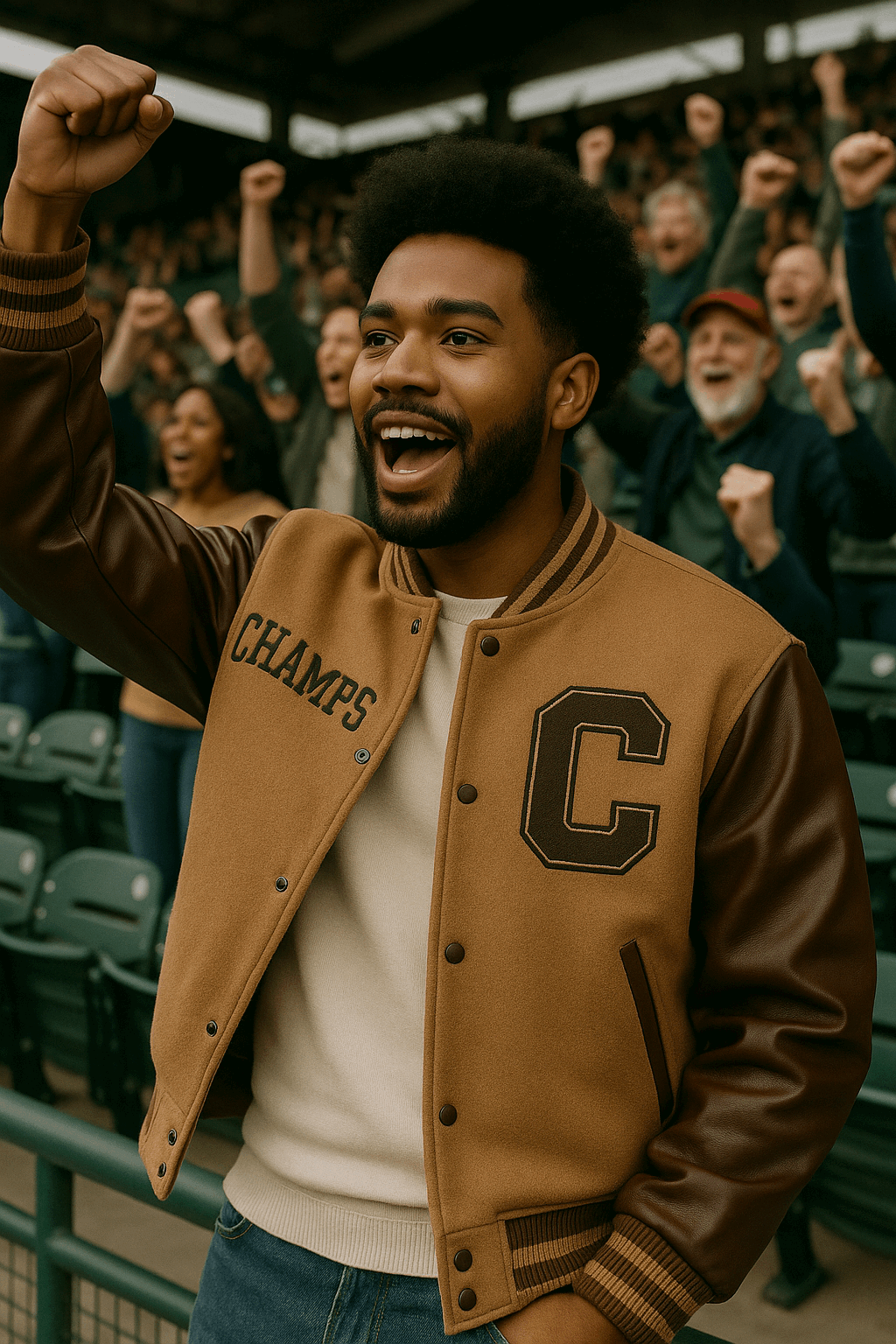 Men’s Brown & Tan Varsity Jacket – Leather Sleeves