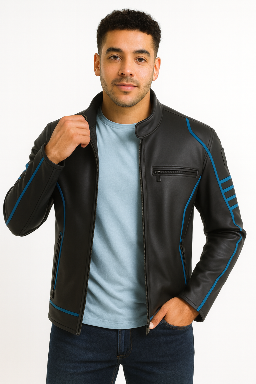 Men’s Biker Leather Jacket – Modern Slim Fit