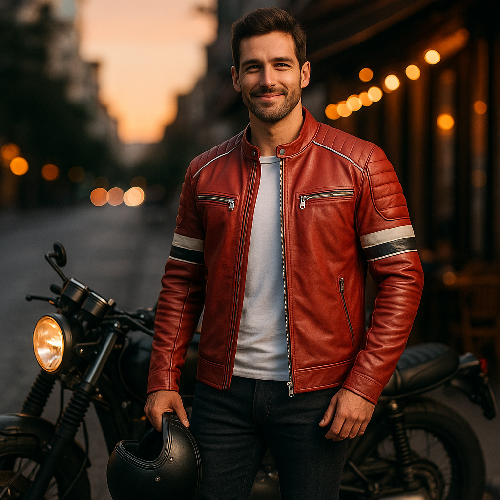 Men’s Cafe Racer Leather Jacket – Quilted Biker Style