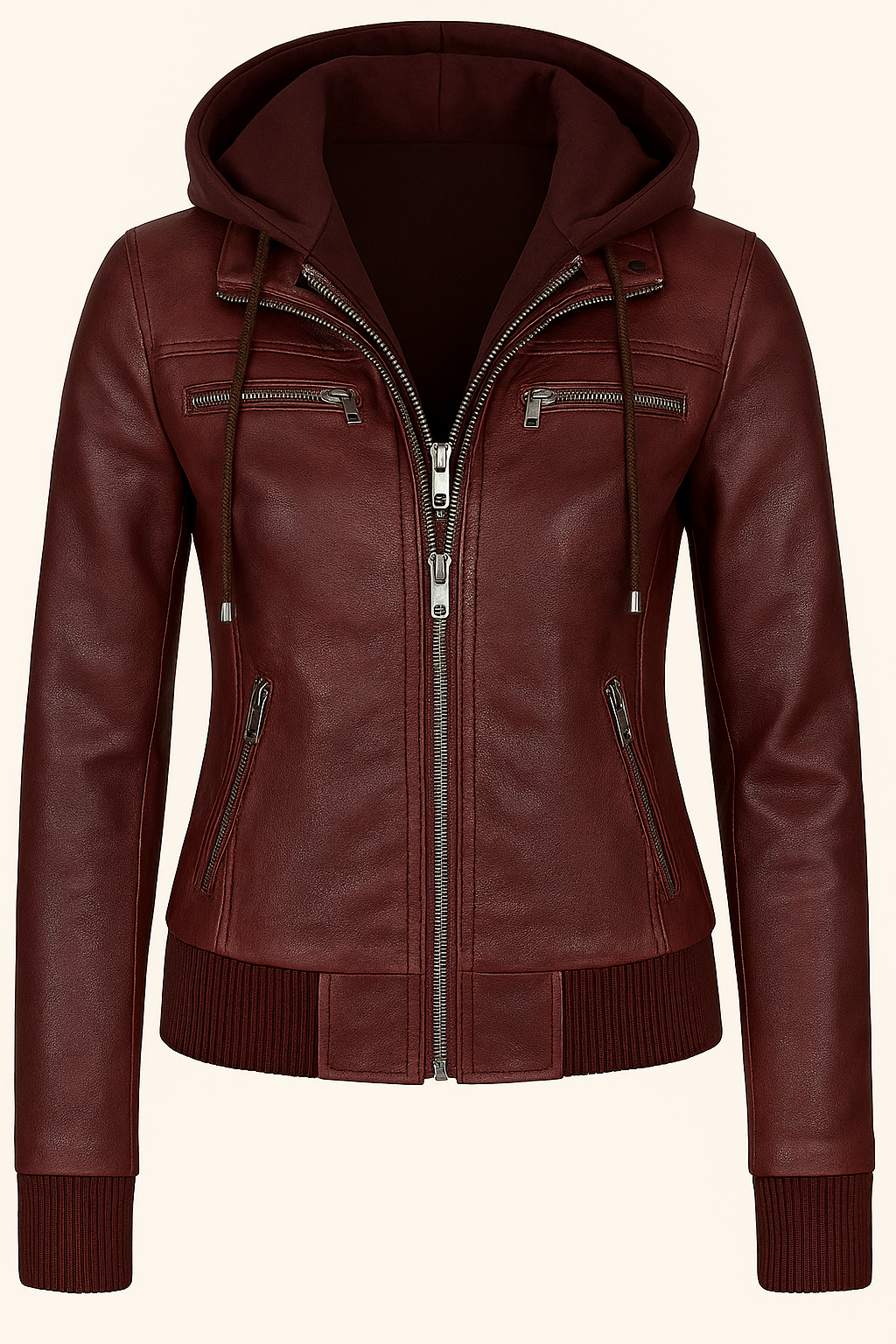 Caramel Brown Women’s Hooded Leather Jacket