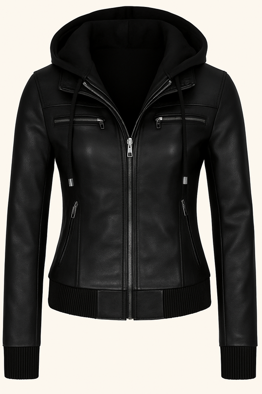 Black Women’s Hooded Leather Jacket