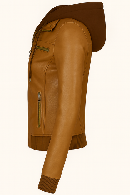 Brown Women’s Hooded Leather Jacket