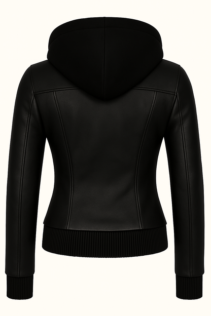 Black Women’s Hooded Leather Jacket