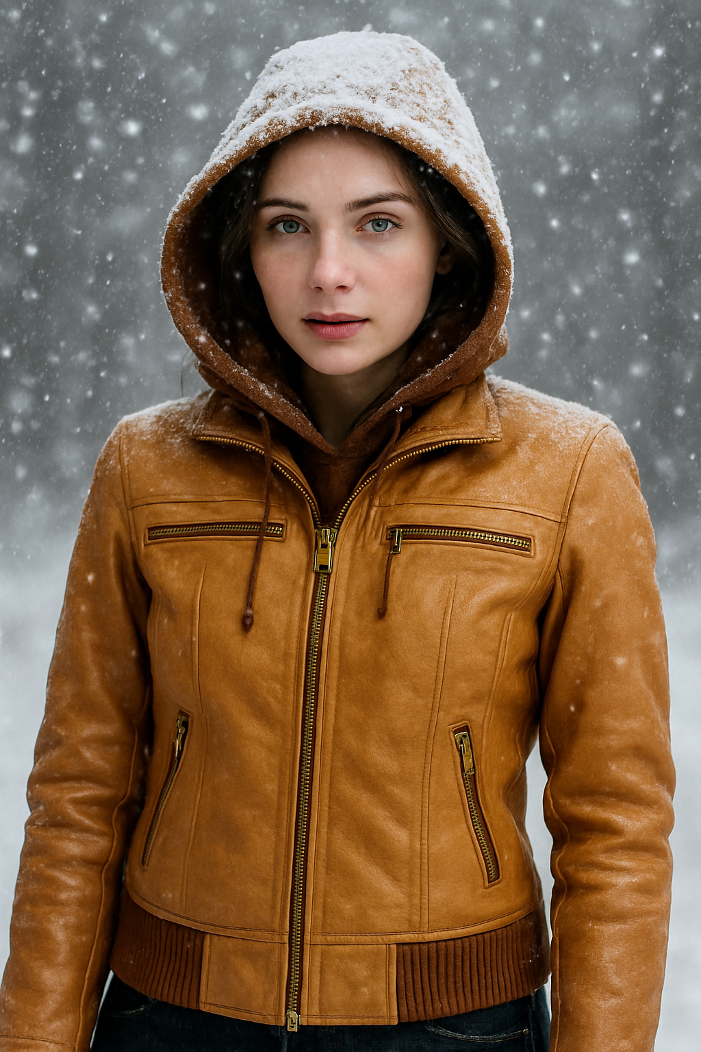 Brown Women’s Hooded Leather Jacket