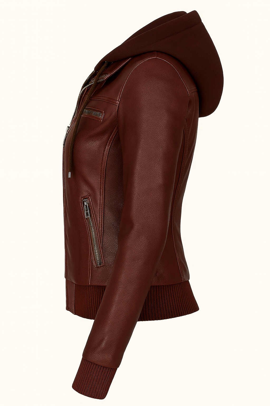 Burgundy Women’s Hooded Leather Jacket