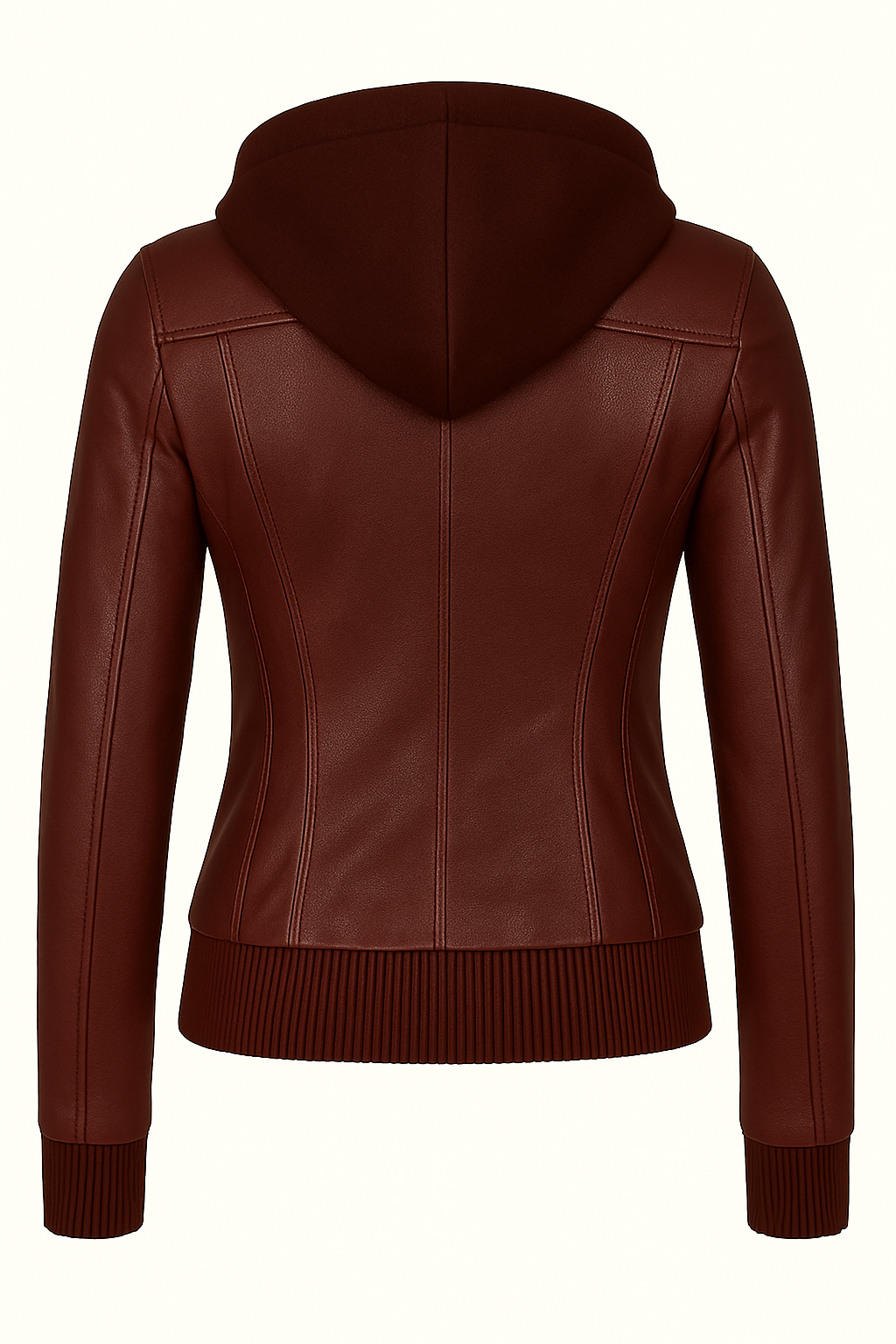 Burgundy Women’s Hooded Leather Jacket