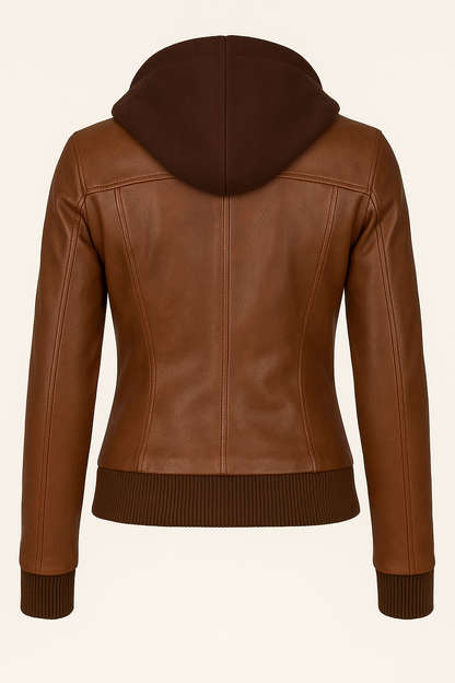 Caramel Brown Women’s Hooded Leather Jacket