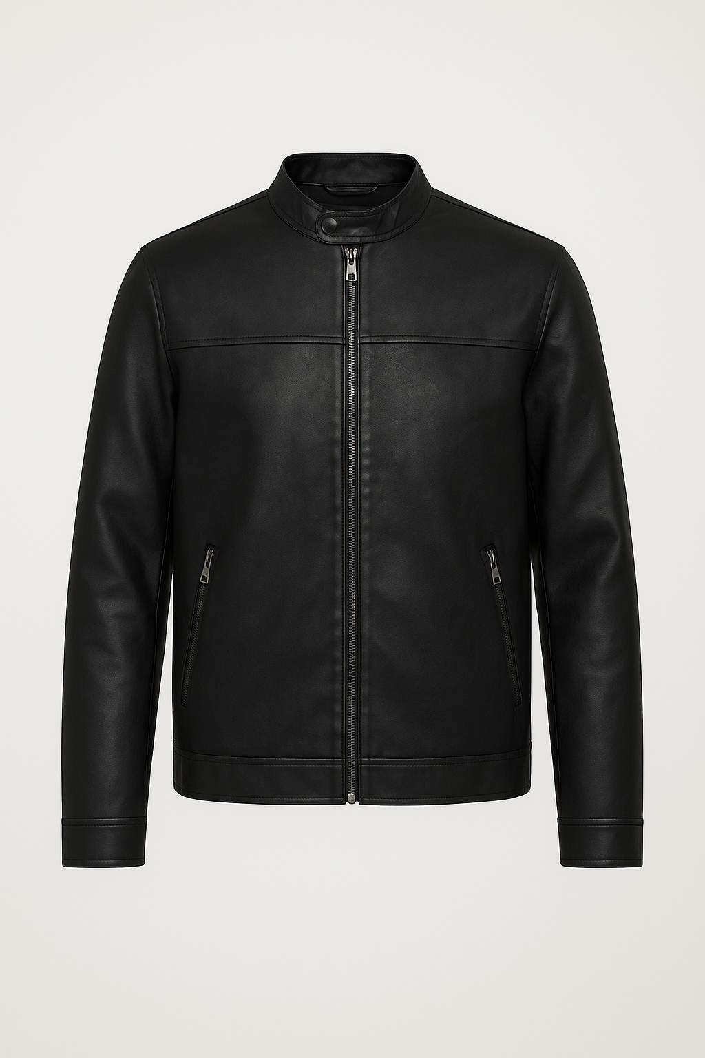 Classic Black Stand Collar Leather Jacket