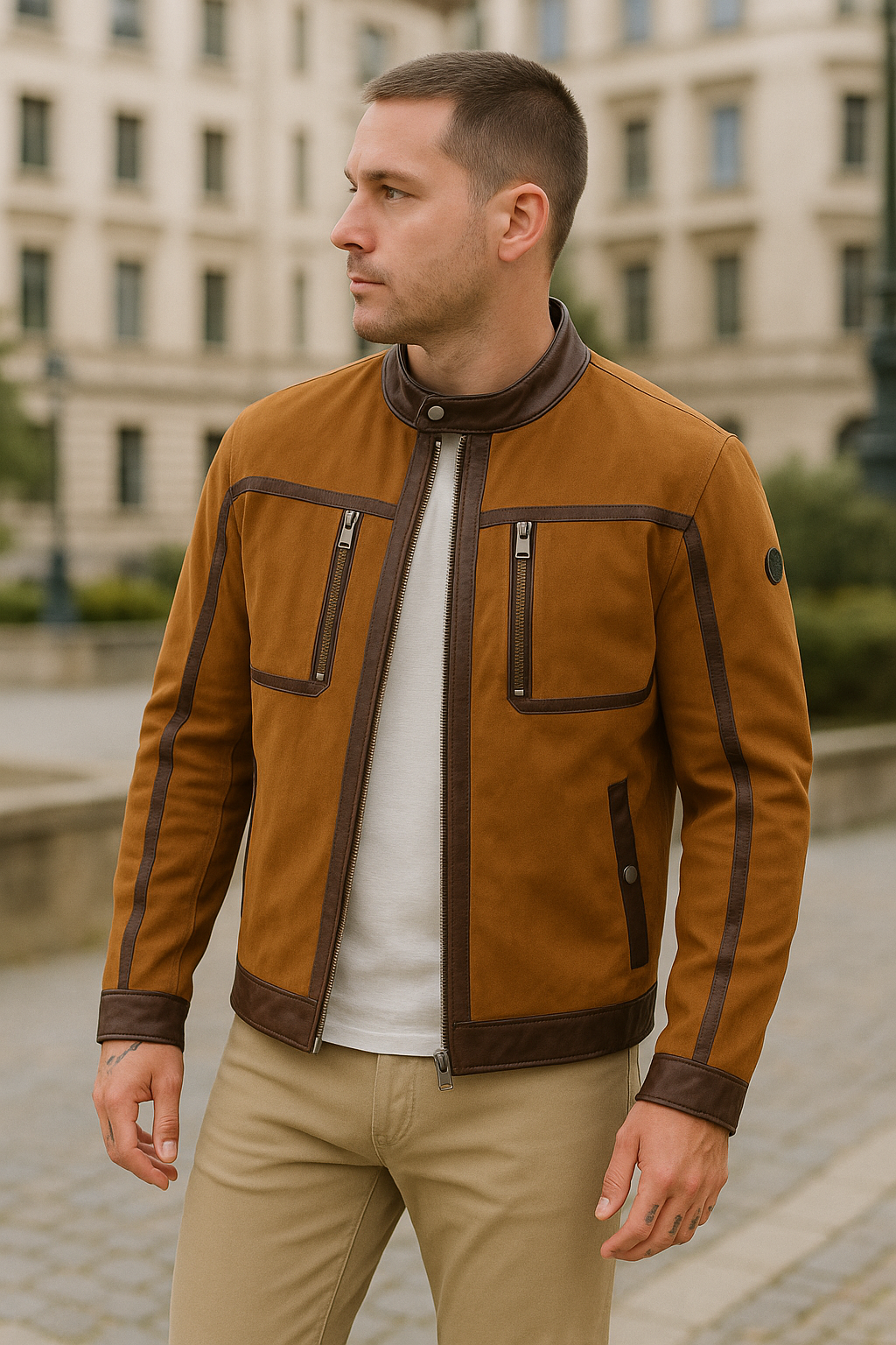 Two-Tone Racer Leather Jacket