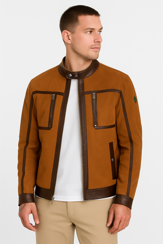 Two-Tone Racer Leather Jacket