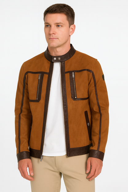 Two-Tone Racer Leather Jacket