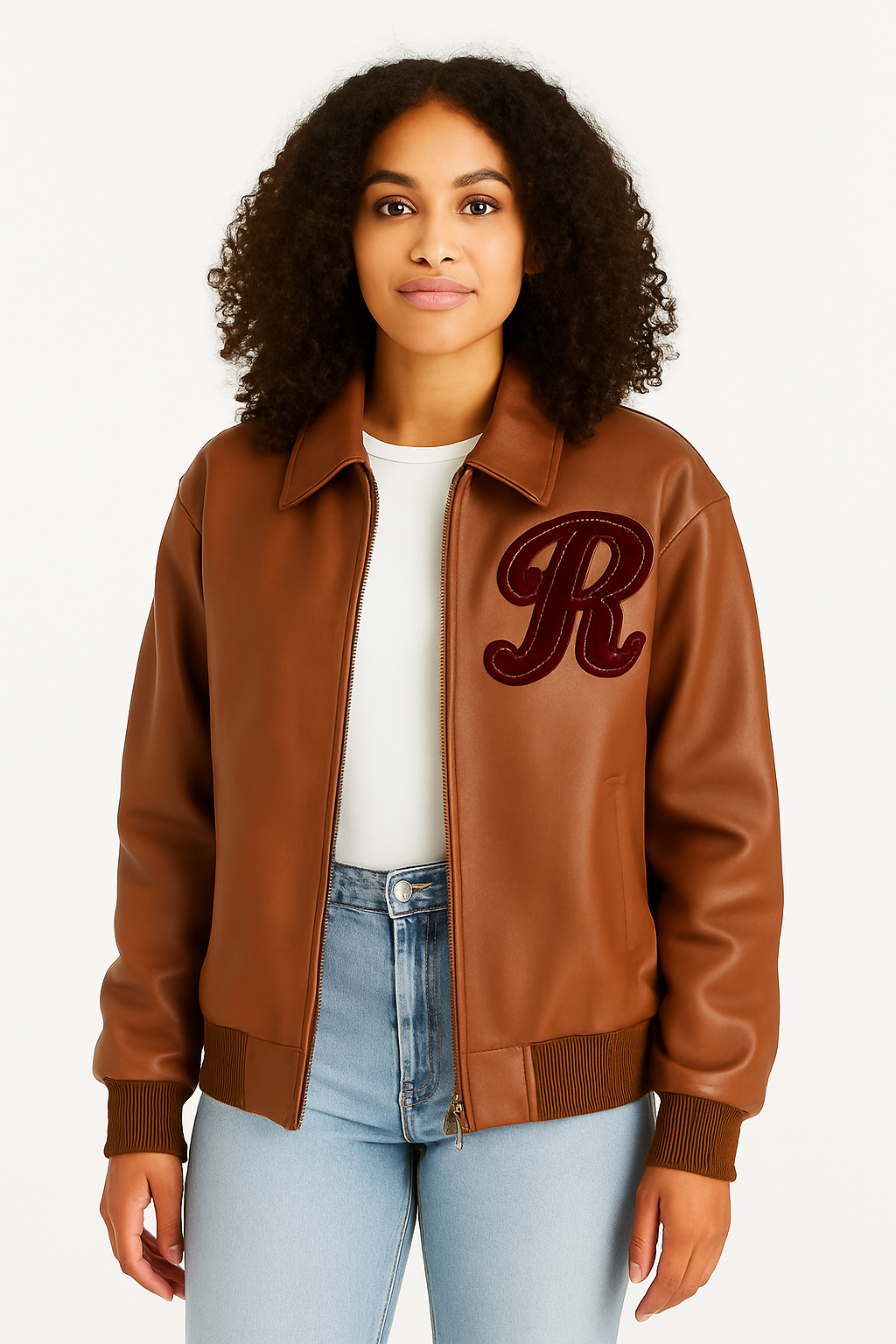 Couple Varsity Bomber Leather Jacket with Chenille Patch