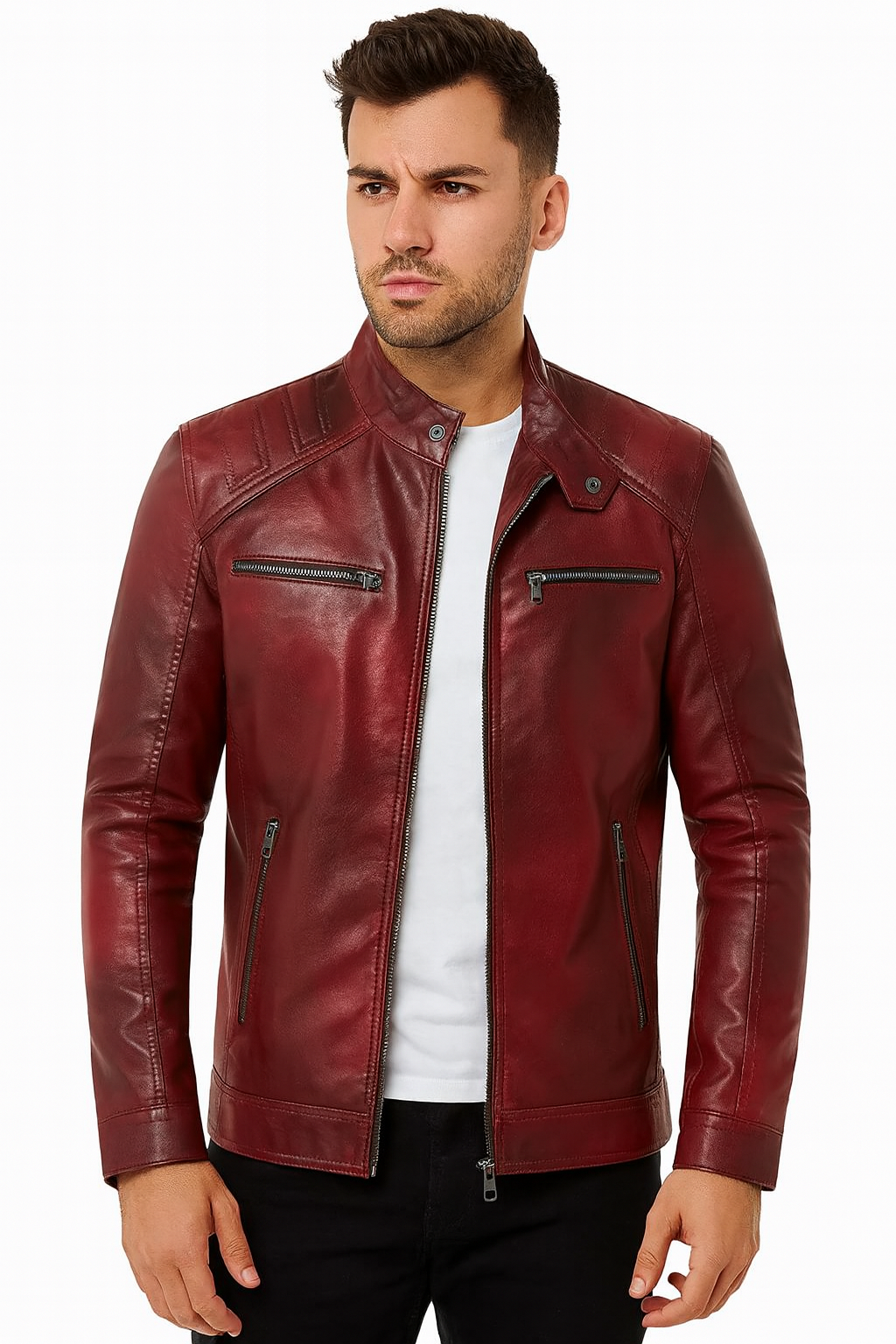 Crimson Edge Moto Leather Jacket