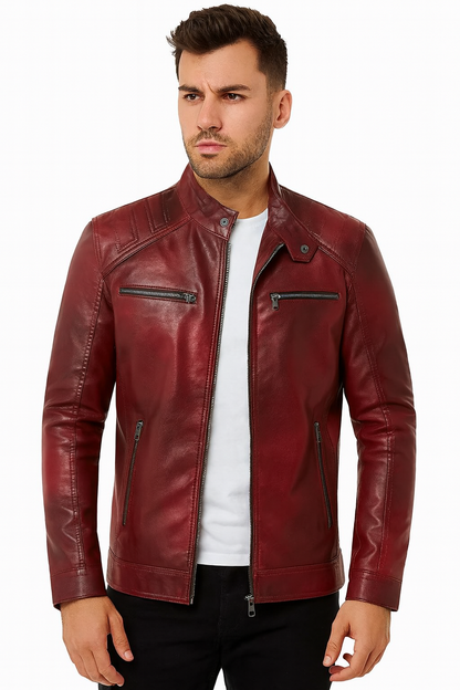 Crimson Edge Moto Leather Jacket