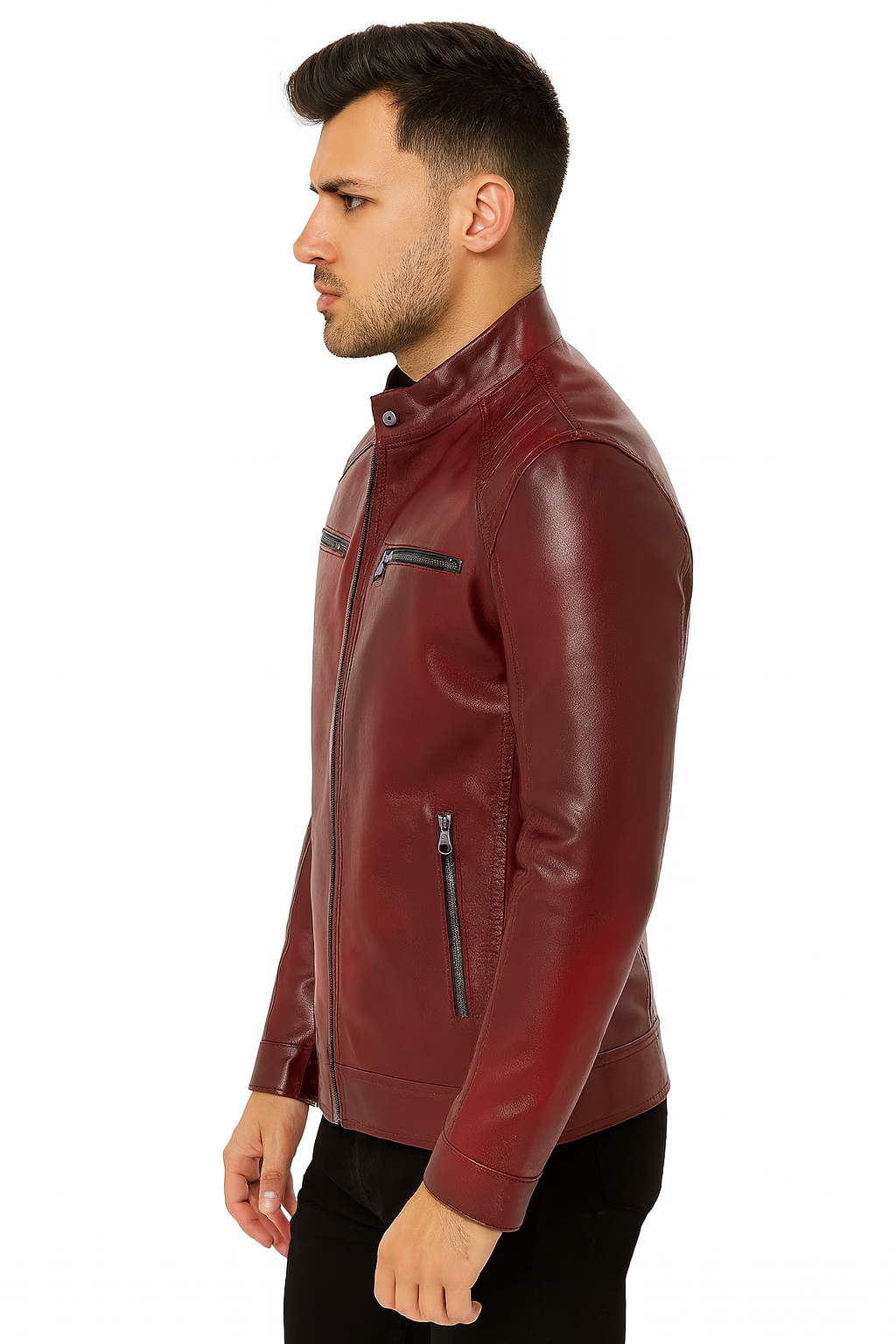 Crimson Edge Moto Leather Jacket