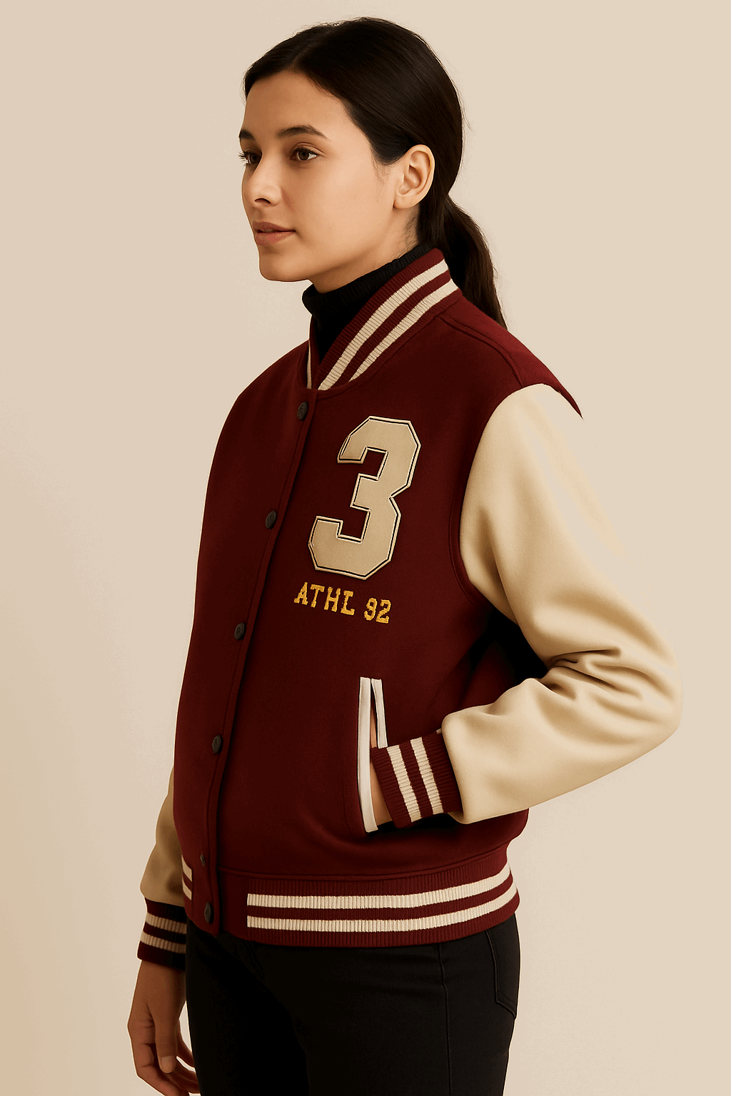 Ladies Varsity Jacket with Genuine Leather Sleeves – LooXHer Varsity