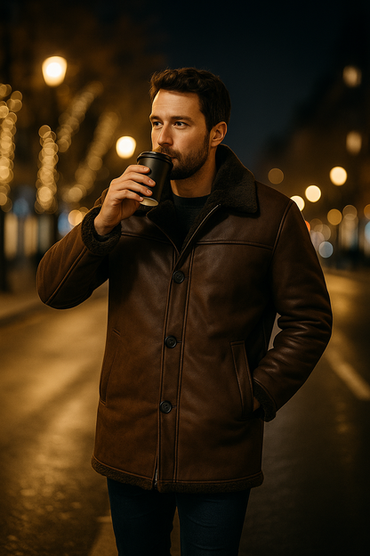 Luxe Heritage Brown Leather Coat