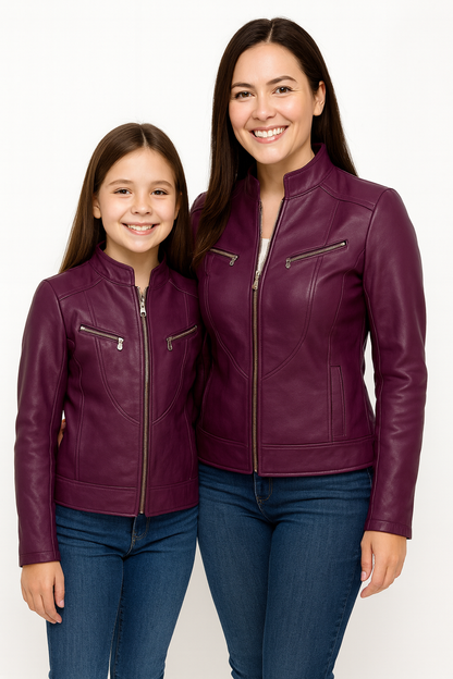 Matching Mother-Daughter Leather Jackets – Slim Fit Style