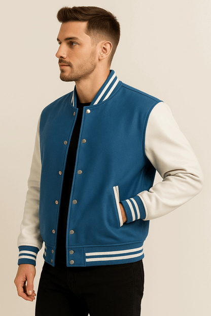 Men’s Varsity Jacket with Genuine Leather Sleeves – Urban Edge Varsity