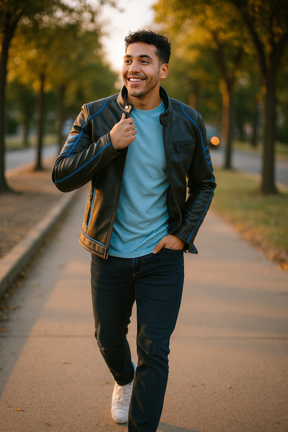 Men’s Biker Leather Jacket – Modern Slim Fit