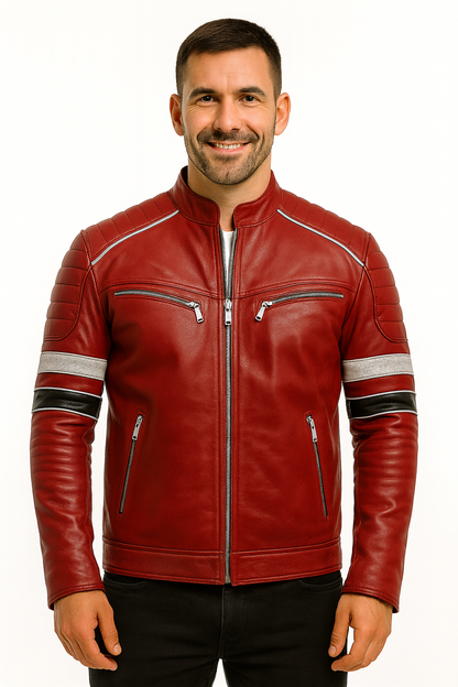 Men’s Cafe Racer Leather Jacket – Quilted Biker Style
