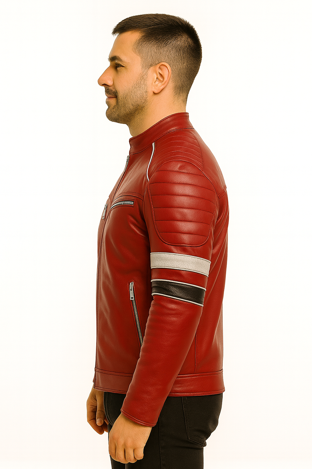 Men’s Cafe Racer Leather Jacket – Quilted Biker Style