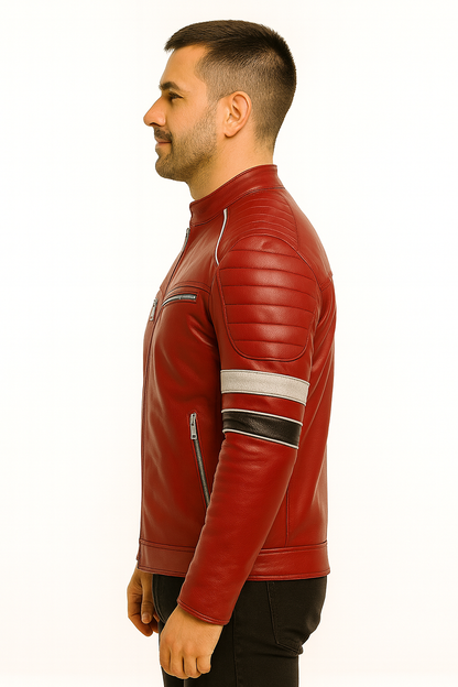 Men’s Cafe Racer Leather Jacket – Quilted Biker Style