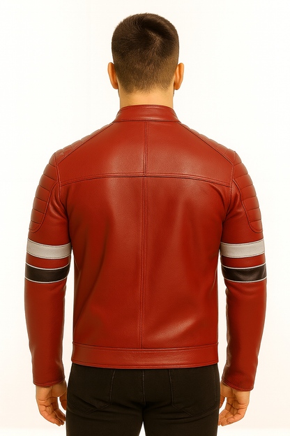 Men’s Cafe Racer Leather Jacket – Quilted Biker Style