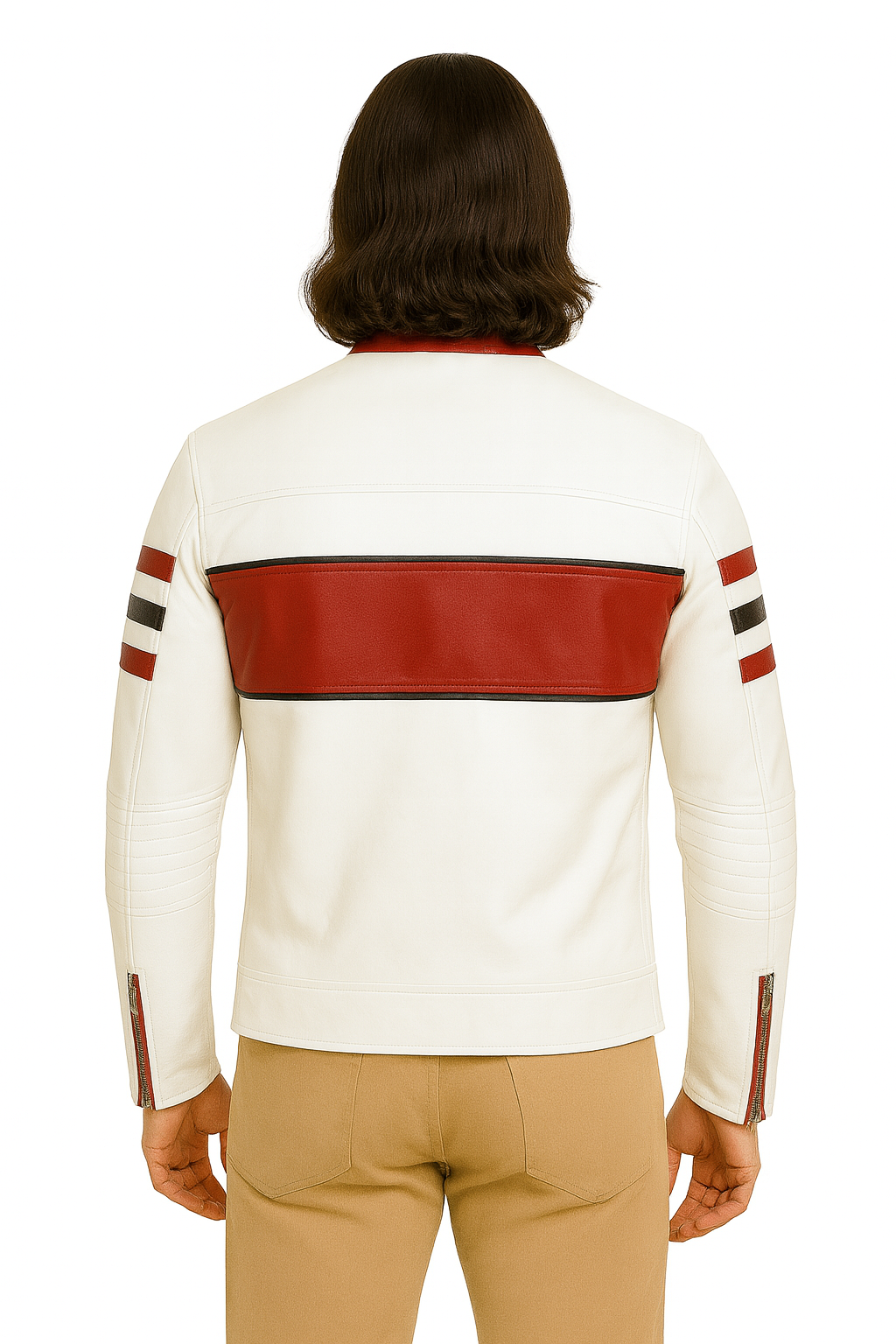 Men’s White & Red Biker Leather Jacket – Racing Style