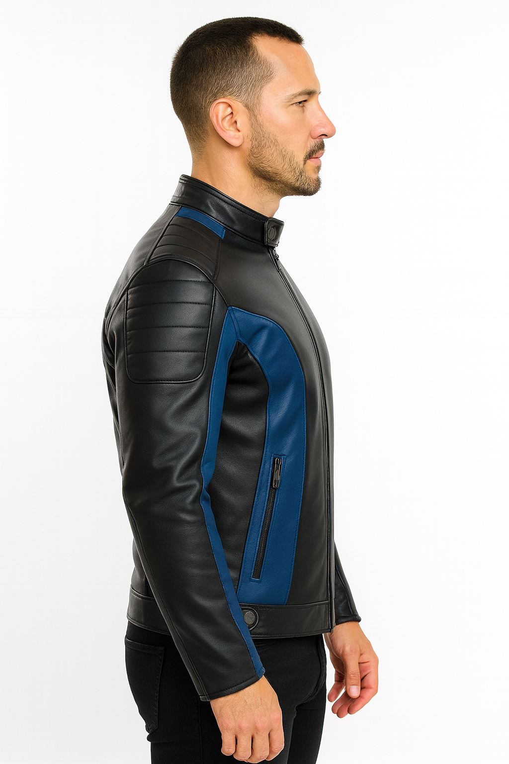 Men’s Motorcycle Leather Jacket – Padded Racer Style