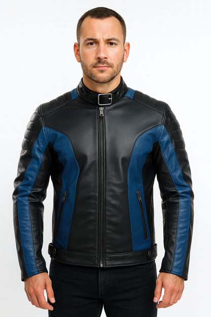 Men’s Motorcycle Leather Jacket – Padded Racer Style