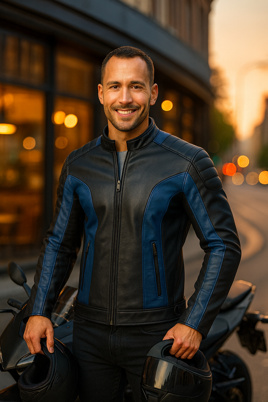 Men’s Motorcycle Leather Jacket – Padded Racer Style