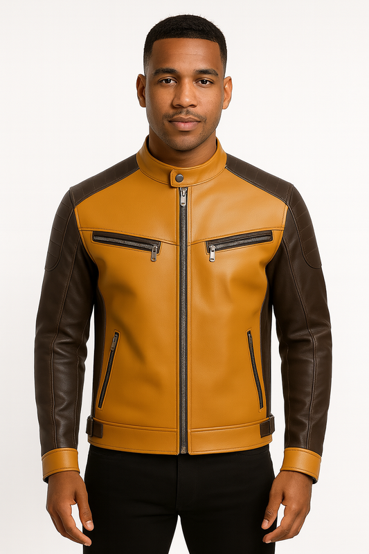 Men’s Racer Leather Jacket – Dual Tone Motorcycle Style