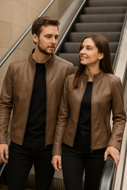 Mocha Harmony Leather Jacket Set