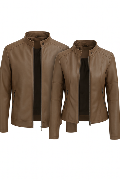Mocha Harmony Leather Jacket Set