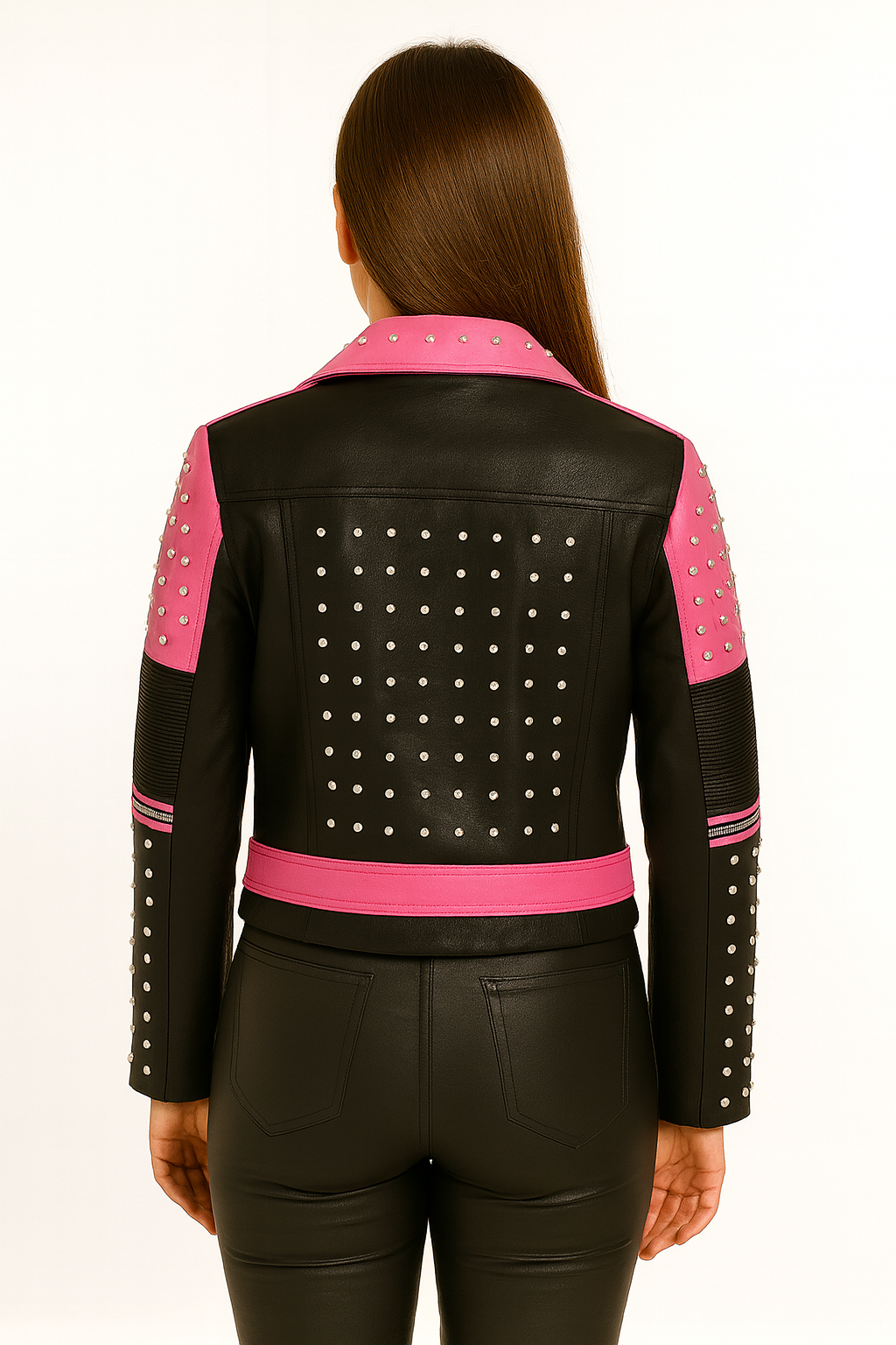 Studded Rebel Moto Jacket – Black & Pink