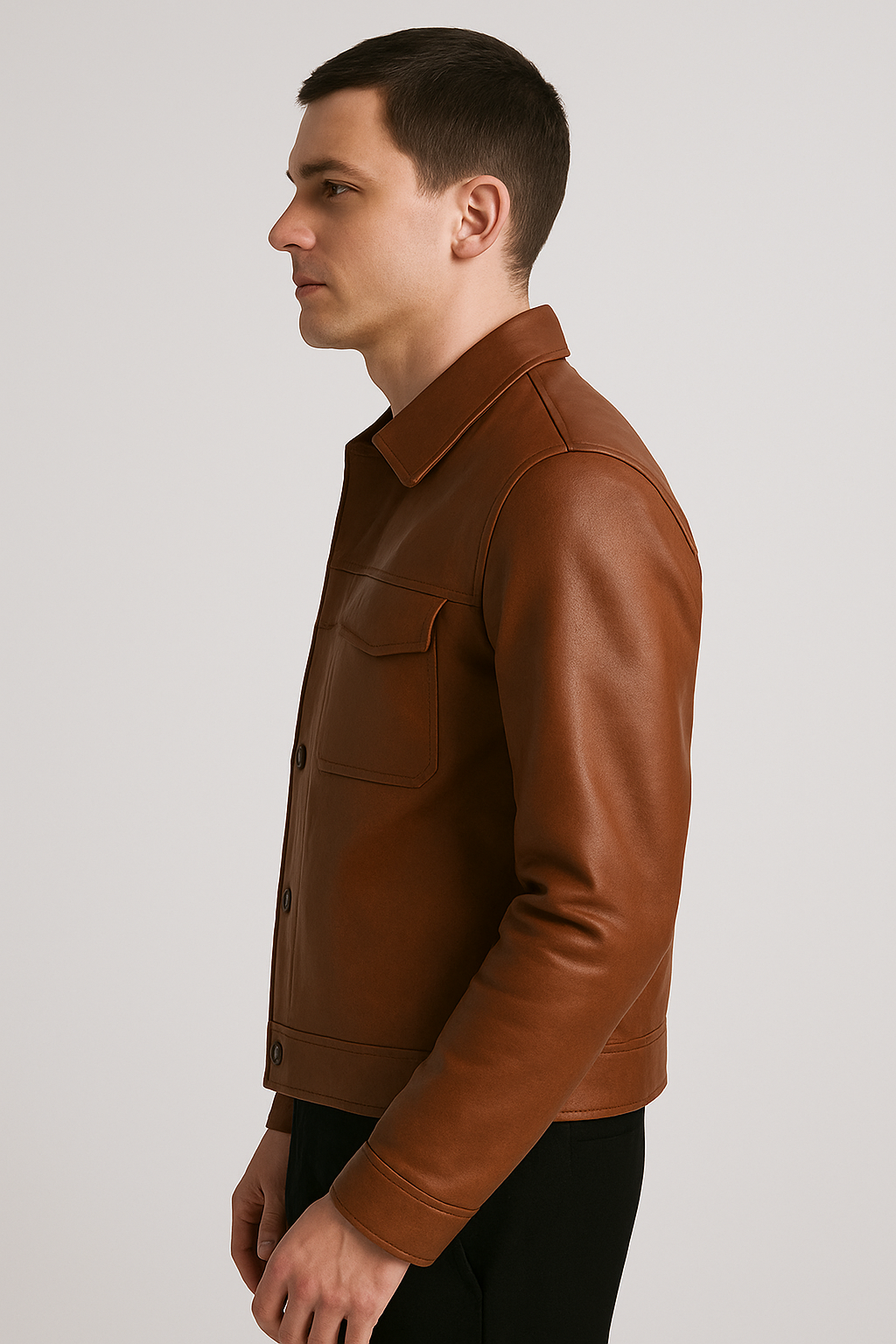 Classic Brown Button-Up Leather Jacket