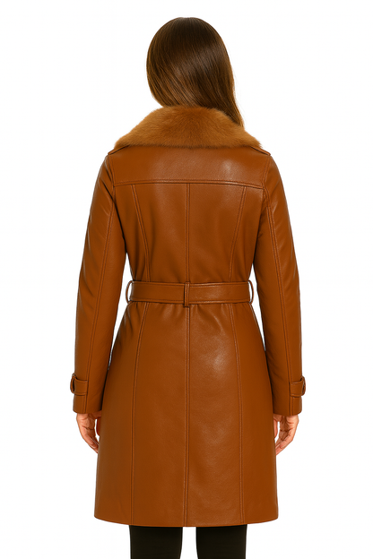 Vintage Luxe Fur-Collar Leather Coat