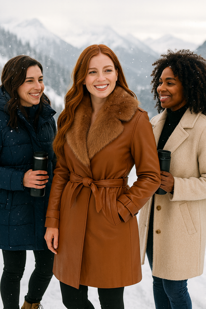 Vintage Luxe Fur-Collar Leather Coat