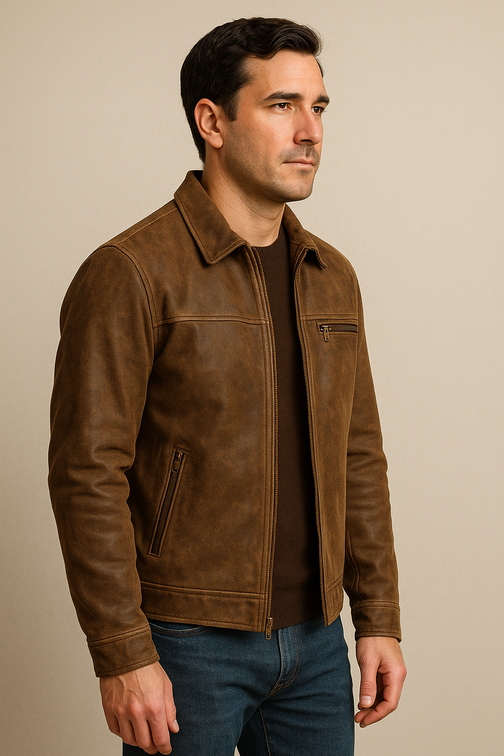 Vintage Brown Suede Leather Jacket