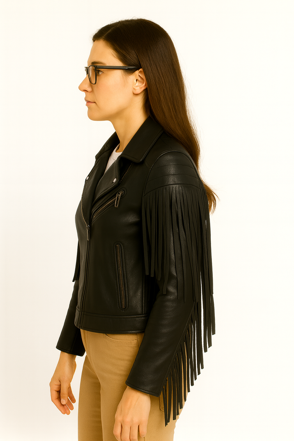 Women’s Black Fringe Leather Jacket