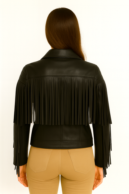 Women’s Black Fringe Leather Jacket