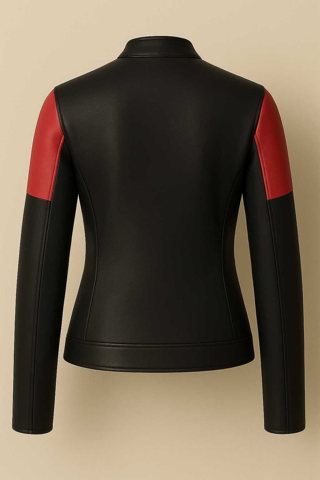 Women’s Racer Style Leather Jacket with Red & White Stripes