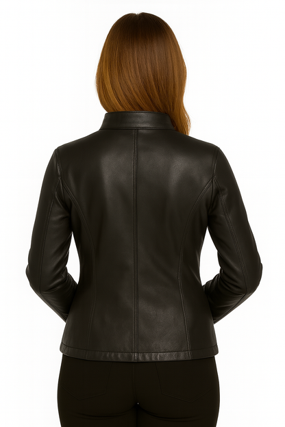 Women’s Slim Fit Leather Jacket – Classic Zip-Up Style