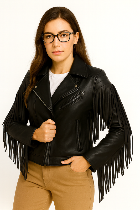 Women’s Black Fringe Leather Jacket