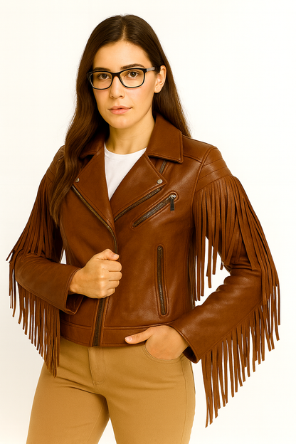Women’s Black Fringe Leather Jacket