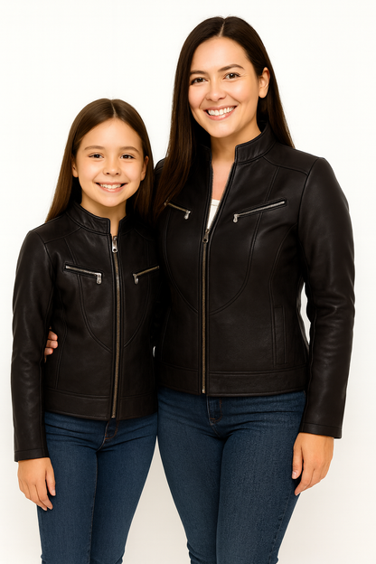 Matching Mother-Daughter Leather Jackets – Slim Fit Style