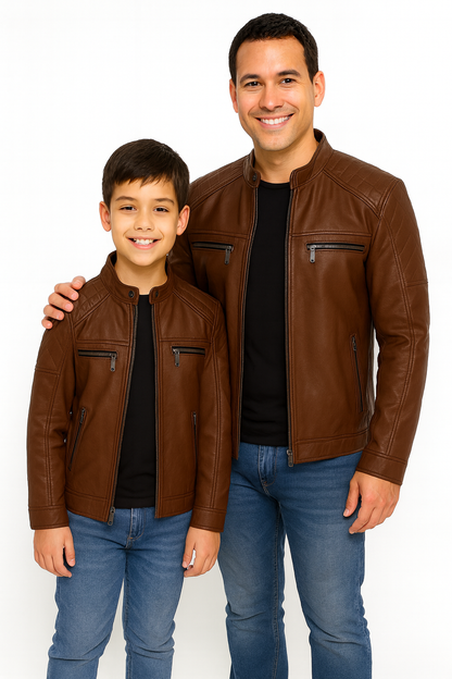 Matching Father-Son Leather Jackets – Cafe Racer Style