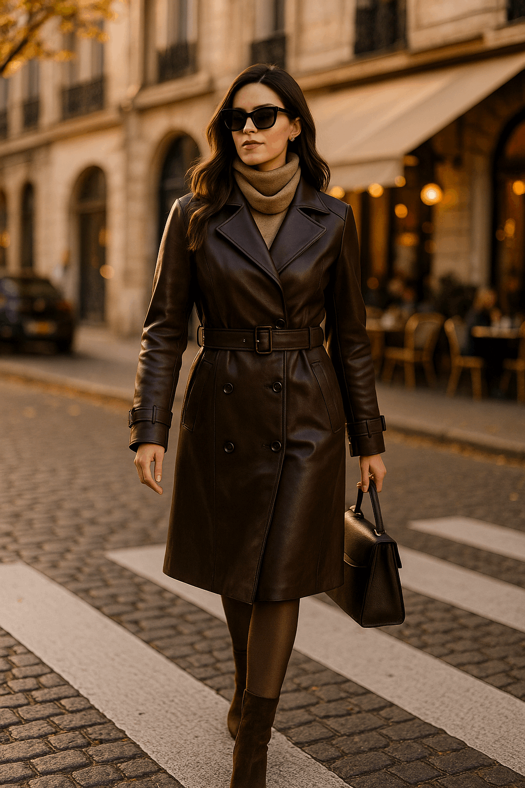 Classic Ladies Leather Long Coat