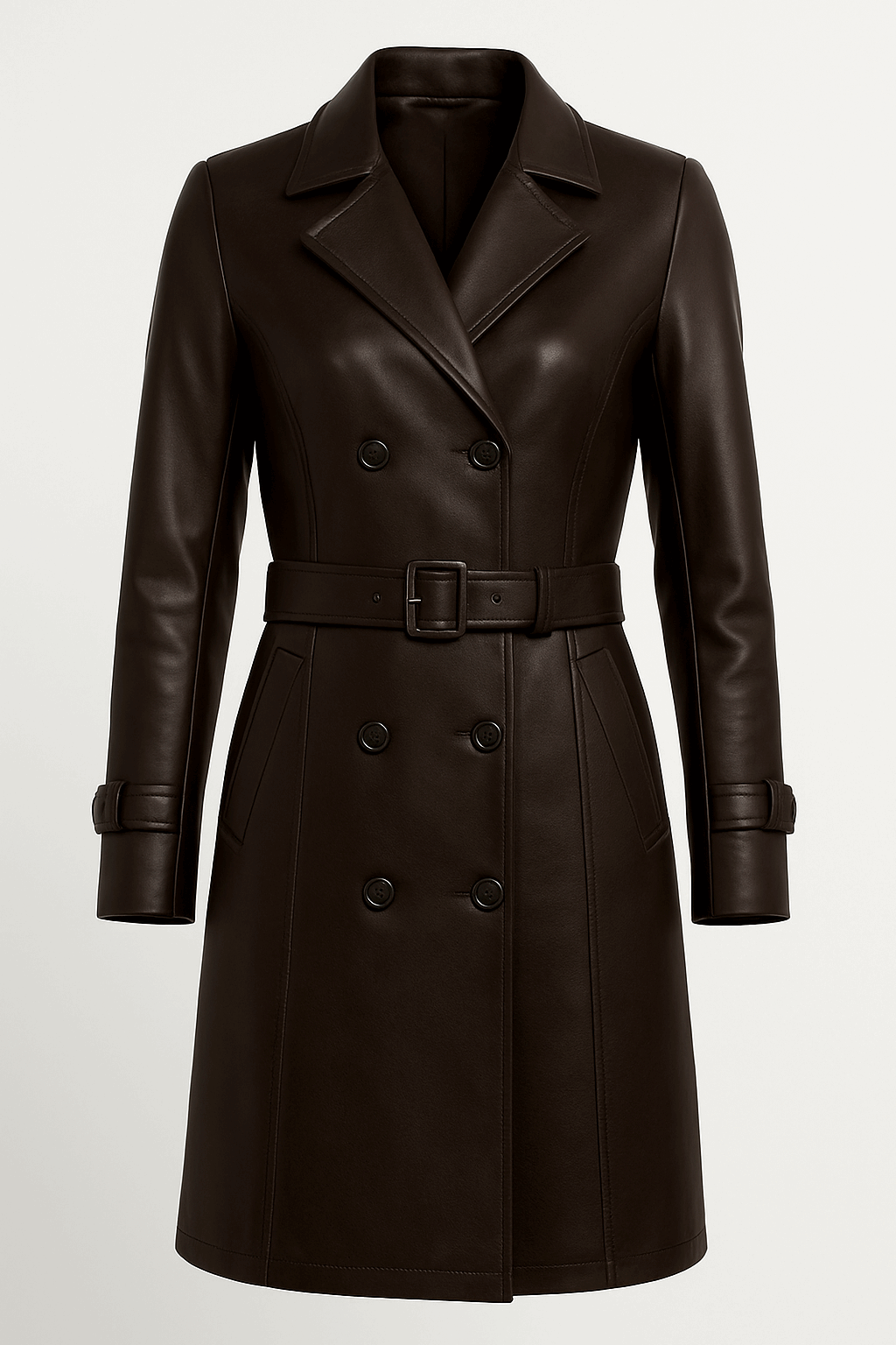 Classic Ladies Leather Long Coat